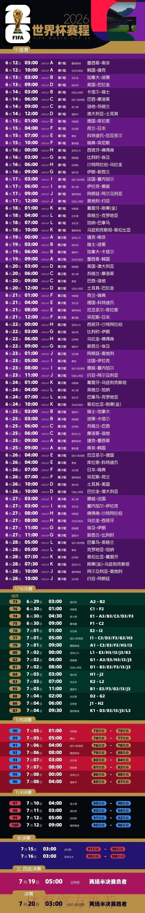 2026世界杯赛程官方发布完整安排实时查看